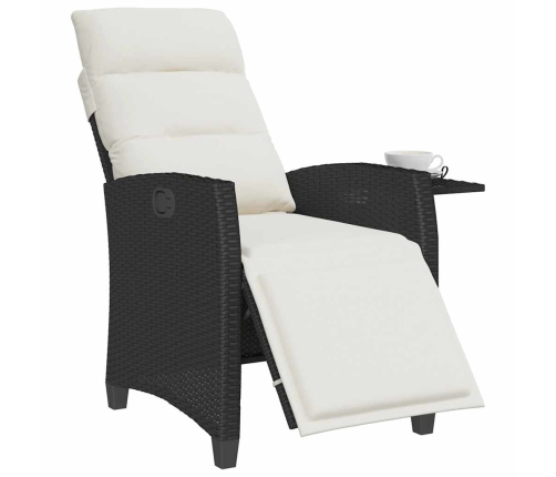 Silla de jardín reclinable con mesa auxiliar ratán negro