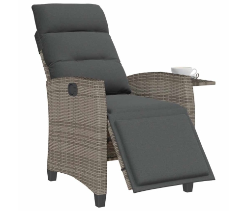 Silla de jardín reclinable con mesa auxiliar ratán gris