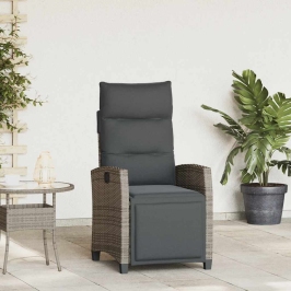 Silla de jardín reclinable con mesa auxiliar ratán gris