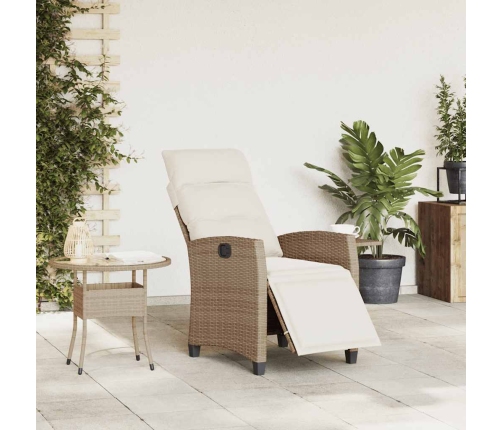 Silla de jardín reclinable con mesa auxiliar ratán beige