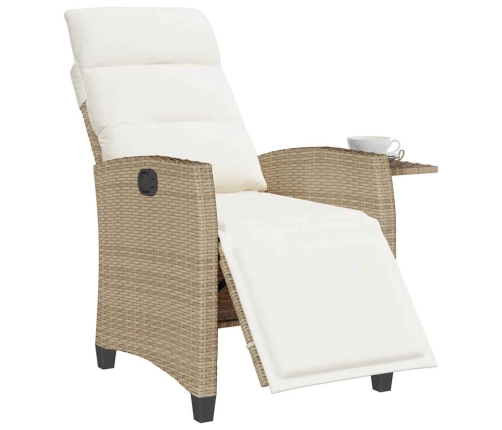 Silla de jardín reclinable con mesa auxiliar ratán beige