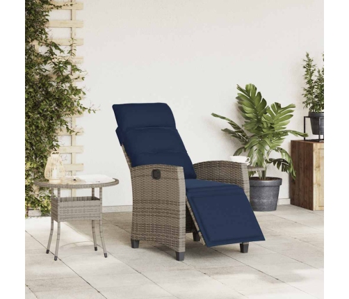 Silla de jardín reclinable con mesa auxiliar ratán gris