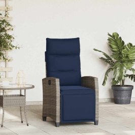 Silla de jardín reclinable con mesa auxiliar ratán gris