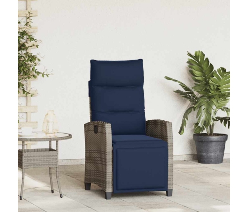 Silla de jardín reclinable con mesa auxiliar ratán gris