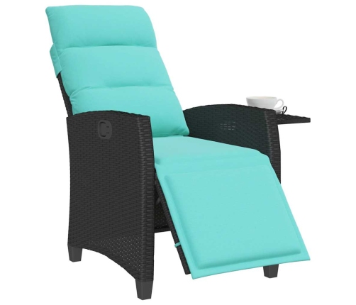 Silla de jardín reclinable con mesa auxiliar ratán negro