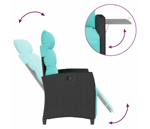 Silla de jardín reclinable con mesa auxiliar ratán negro