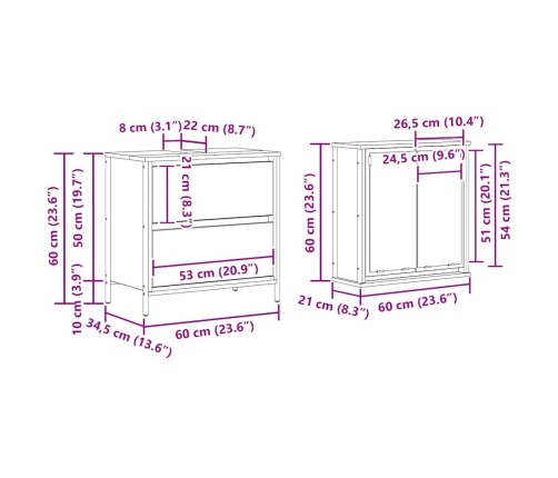 Set de muebles baño 2 pzas madera contrachapada roble ahumado