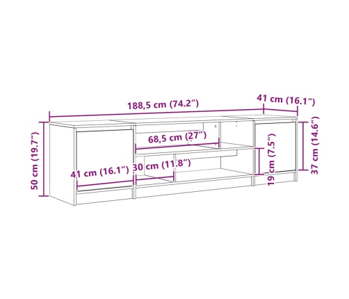 Mueble de TV de madera de ingeniería blanco 188,5x41x50 cm