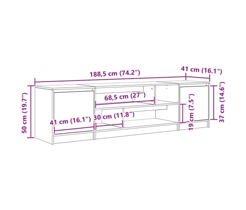 Mueble de TV de roble Sonoma 188,5x41x50 cm Madera ingeniería