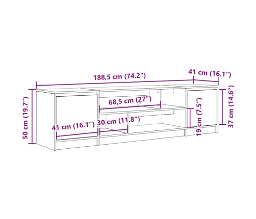 Mueble de TV de roble ahumado 188,5x41x50 cm Madera ingeniería