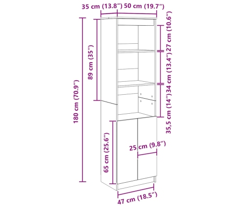 Aparador alto blanco 50x35x180 cm madera de ingeniería