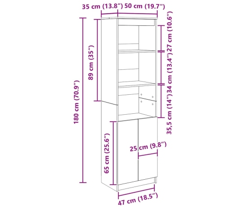 Aparador alto roble Sonoma 50x35x180 cm madera de ingeniería