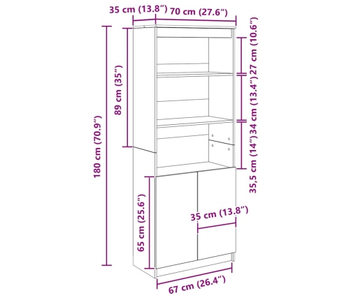 Aparador alto madera de ingeniería roble Sonoma 70x35x180 cm