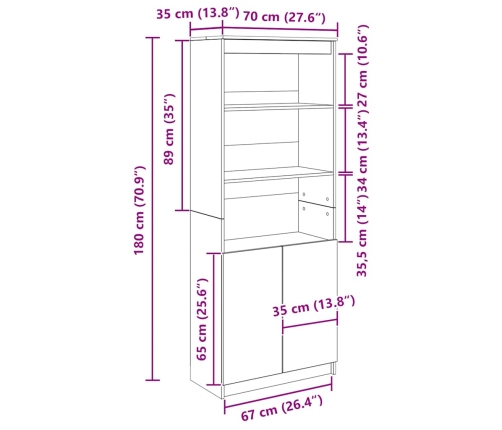 Aparador alto madera de ingeniería roble ahumado 70x35x180 cm