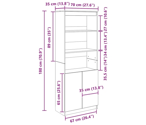 Aparador alto madera de ingeniería gris Sonoma 70x35x180 cm