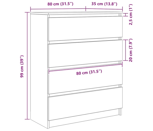 Aparador de madera de roble negro 80x35x99 cm