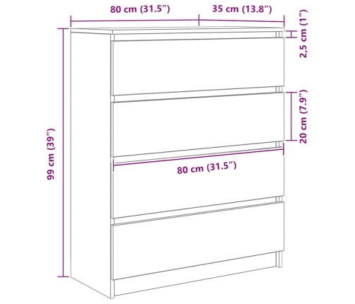 Aparador roble Sonoma 80x35x99 cm madera de ingeniería