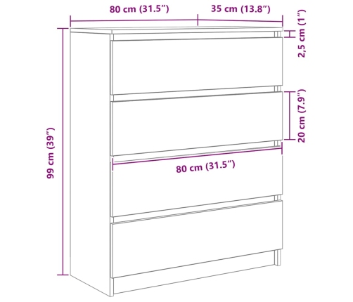 Aparador Sonoma gris 80x35x99 cm madera de ingeniería