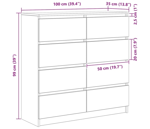 Aparador blanco 100x35x99 cm madera de ingeniería