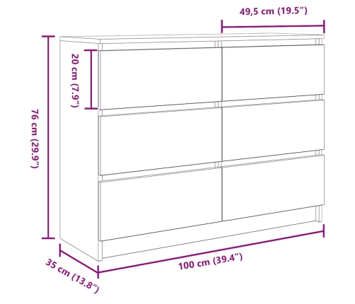 Aparador madera contrachapada color roble ahumado 100x35x76 cm