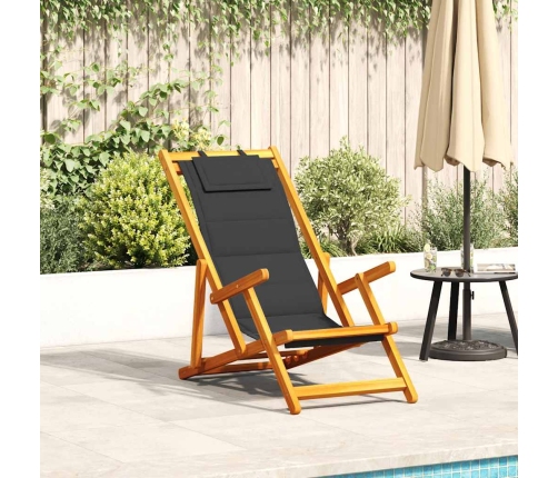 Silla de playa plegable con reposabrazos negra