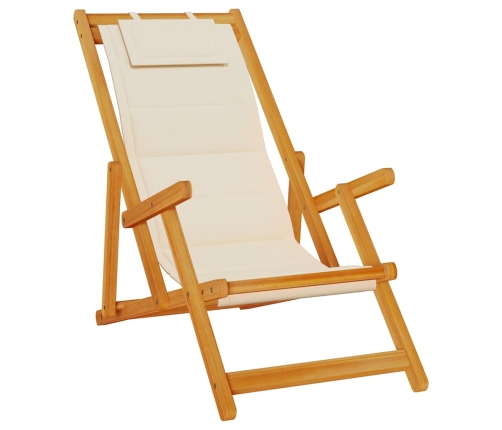 Silla de playa plegable con reposabrazos crema