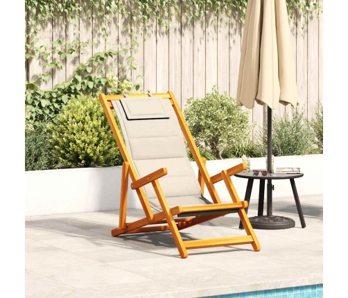 Silla de playa plegable con reposabrazos crema