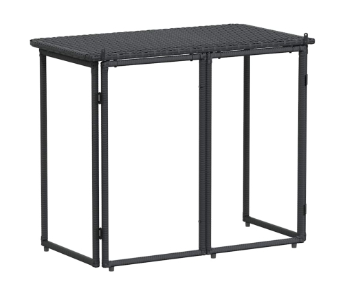 Mesa de jardín plegable de ratán sintético negra 90x51x75 cm