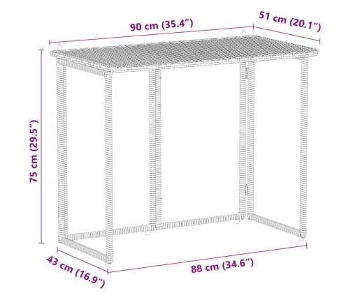 Mesa de jardín plegable de ratán sintético negra 90x51x75 cm