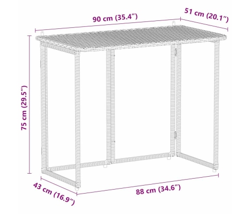 Mesa de jardín plegable marrón 90x51x75 cm ratán sintético