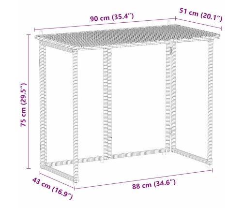 Mesa de jardín plegable gris 90x51x75 cm ratán sintético