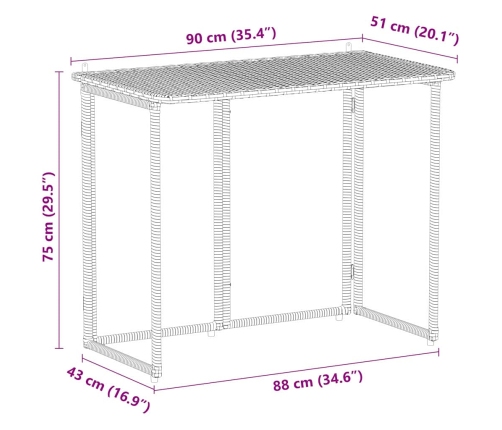 Mesa de jardín plegable ratán sintético beige 90x51x75 cm