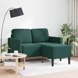 Sofá de 2 plazas con chaise longue forma L verde oscuro 125 cm