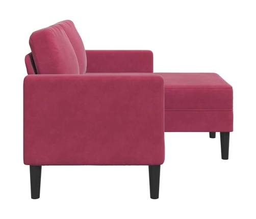 Sofá de 2 plazas con chaise longue en forma L rojo vino 125 cm