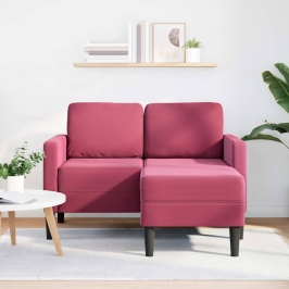 Sofá de 2 plazas con chaise longue en forma L rojo vino 125 cm