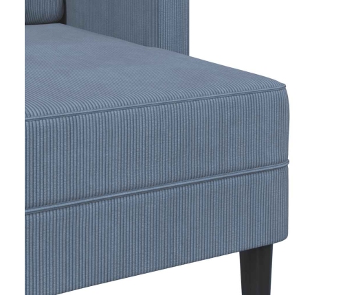 Sofá de 2 plazas con chaise longue forma de L azul 125 cm lino