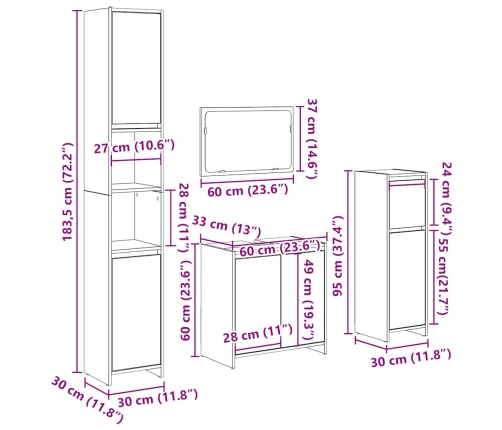 Juego de muebles de baño 4 piezas madera ingeniería envejecida