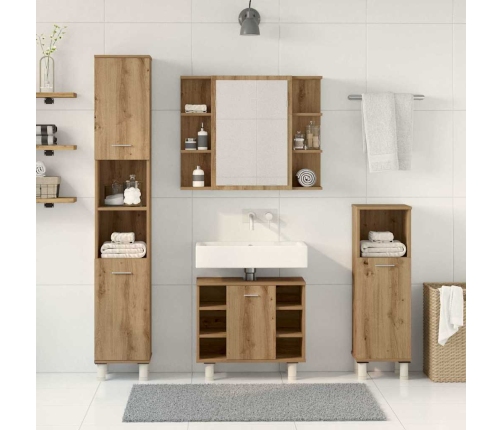 Juego de muebles baño 4 piezas madera ingeniería roble artisan