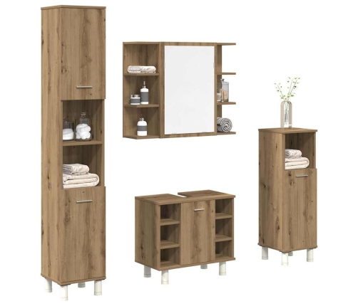 Juego de muebles baño 4 piezas madera ingeniería roble artisan