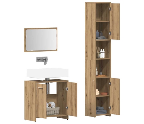 Juego de muebles baño 3 piezas madera ingeniería roble artisan