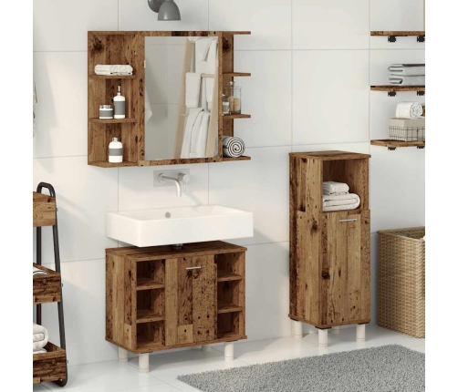 Juego de muebles de baño 3 piezas madera ingeniería envejecida