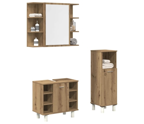 Juego de muebles baño 3 piezas madera ingeniería roble artisan