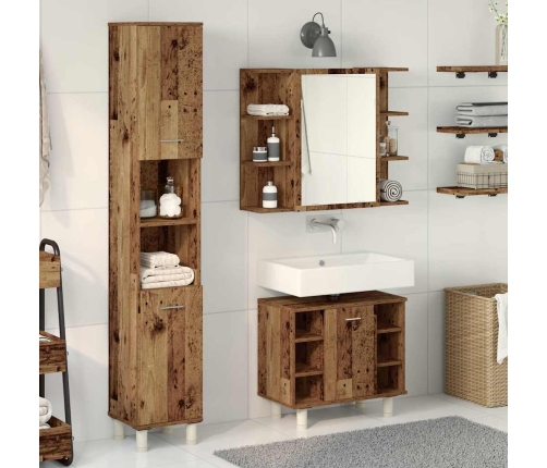 Juego de muebles de baño 3 piezas madera ingeniería envejecida