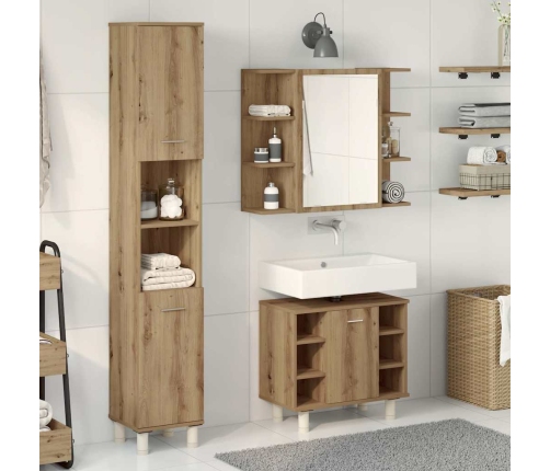 Juego de muebles baño 3 piezas madera ingeniería roble artisan