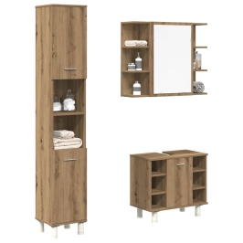 Juego de muebles baño 3 piezas madera ingeniería roble artisan