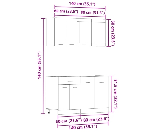 Set de muebles cocina 4 pzas madera ingeniería roble artesanal