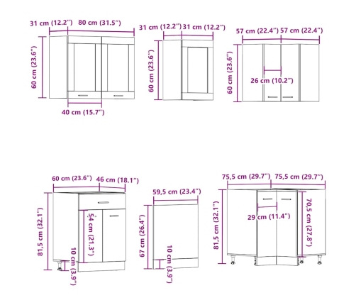 Mueble de cocina 11 piezas madera contrachapada madera vieja