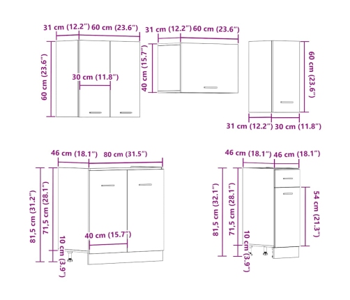 Mueble de cocina 11 piezas madera contrachapada madera vieja