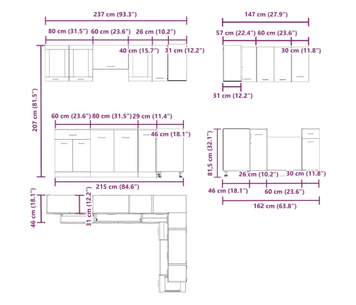 Set de muebles cocina 11 pzas madera ingeniería roble artesanal