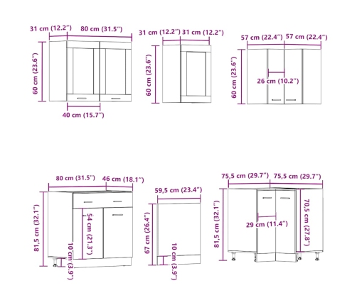 Mueble de cocina 11 piezas madera contrachapada madera vieja